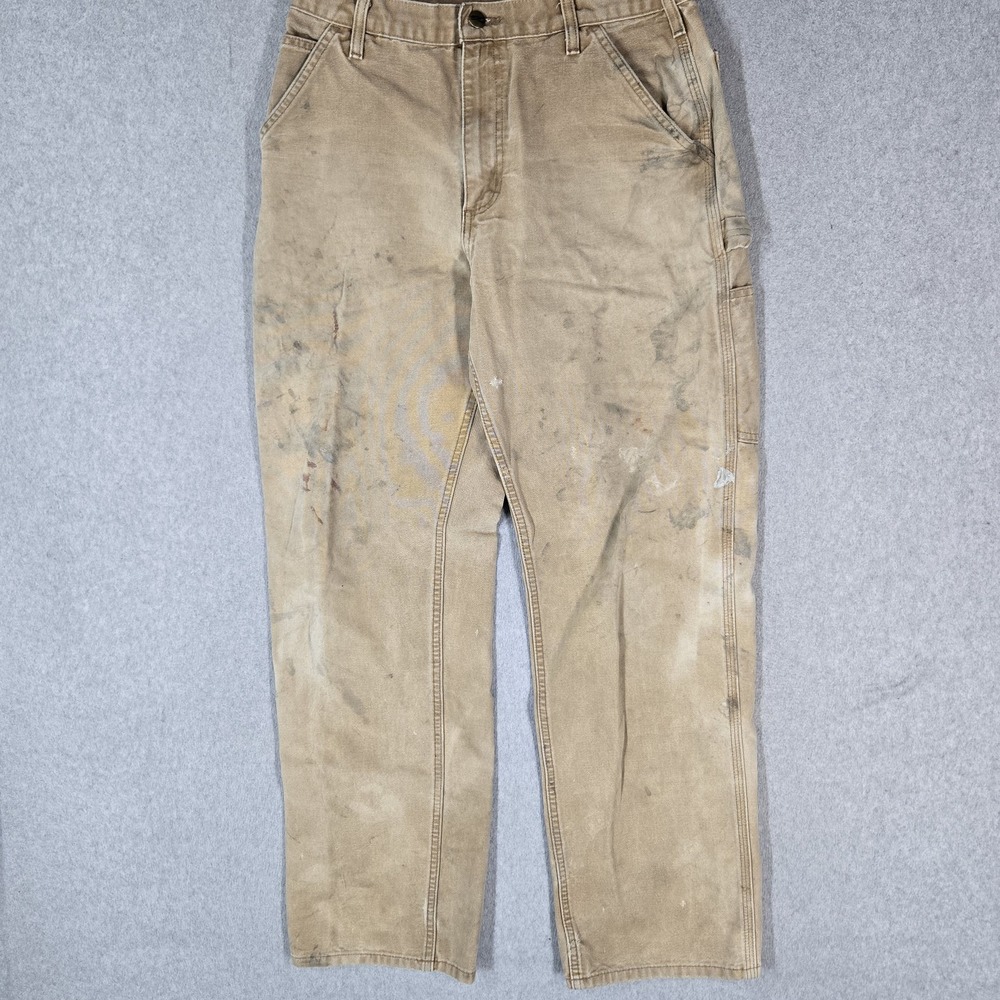 Carhartt Men Pants 32X34 Brown Canvas B11 BRN Workwear Grunge READ